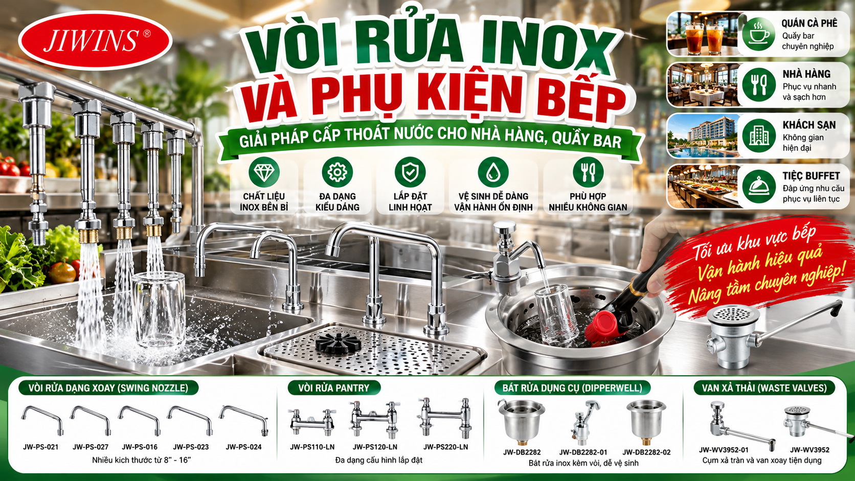 Vòi cấp nước JIWINS – Linh hoạt theo thiết kế khu vực bếp